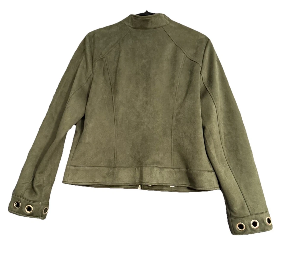 Chaqueta de Otoño Imitación Suade NY & Co Verde Oliva Con Detalle Dorado Nueva Con Etiquetas Foto 2 de 4