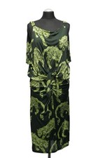 Versace Collection Wrap Dress Gown 46 Green Ornaments Off Shoulder Short Sleeve