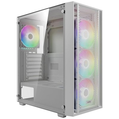 White ATX Mid Tower Gaming Computer PC Case with Side Tempered Glass, Preinst...