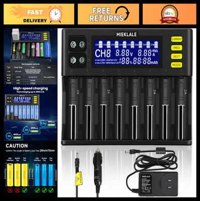 Smart Universal 18650 Battery Charger with LCD Display - 8+2 Bays for Li-ion, Ni