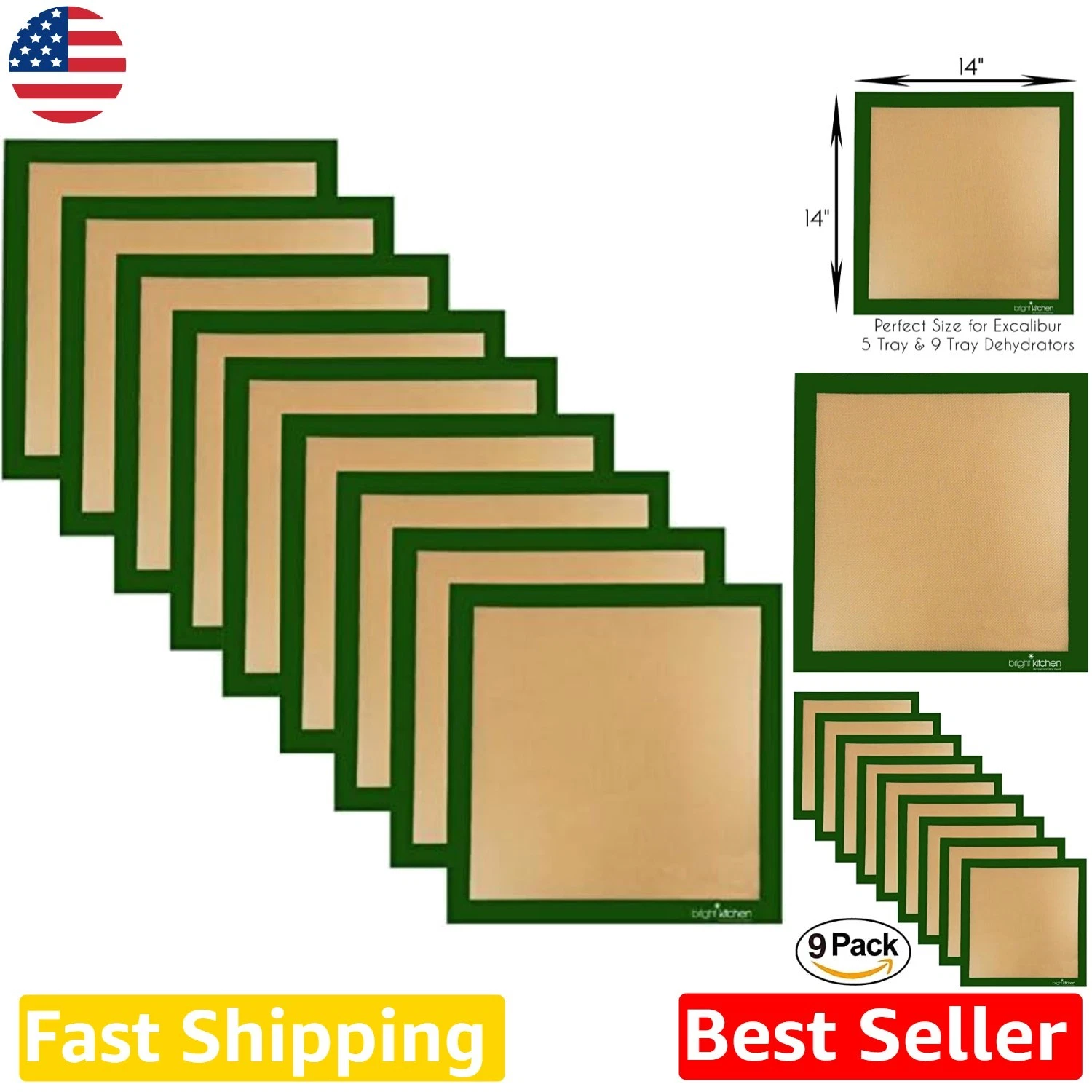 14"x14" Silicone Dehydrator Sheets 9-Pack Excalibur 5/9 Tray Baking Mats