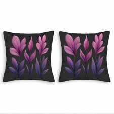 Stylish Set of 2 Throw Pillow Covers 18x18in - Modern Pink Purple Stylized Leaf