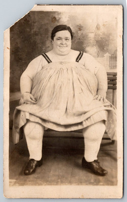RPPC c1900s Fat Large Lady Woman Huge Seated in a Dress Postcard