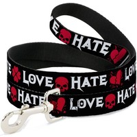 "Dog Leash 6-FEET Love/Hate Black/White/Fuchsia Narrow 0.5\" (Us Import)"