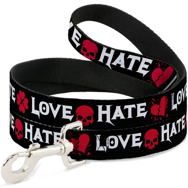 "Dog Leash 6-FEET Love/Hate Black/White/Fuchsia Narrow 0.5\" (Us Import)"-image