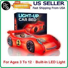 Sleep Racer Inflatable Toddler Car Bed, Portable Kid Air Mattress with LED Light