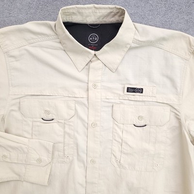 Wrangler ATG Shirt Mens M Khaki Angler Fishing Vented Button Up Utility UPF 40
