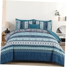Boho Size Comforter Set 8 Pieces Comforter Bohemian Striped Bed Full Teal Blue