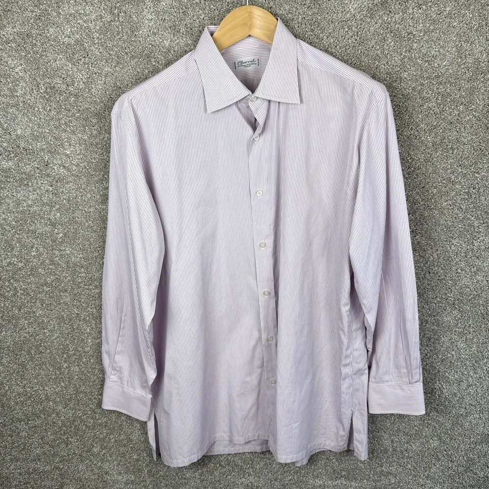 Charvet розовый в полоску длинным рукавом платье рубашка мужской размер большой 43 / 17 - Изображение 2 из 4