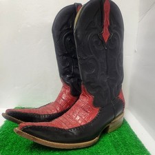 Botas occidentales Besserro de cuero caimán cola de lagarto punta corta rojas negras talla 25/7