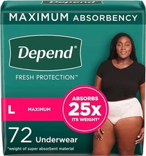 Depend Fresh Protection Adult Incontinence Underwear for Women Maximum L- 72pcs