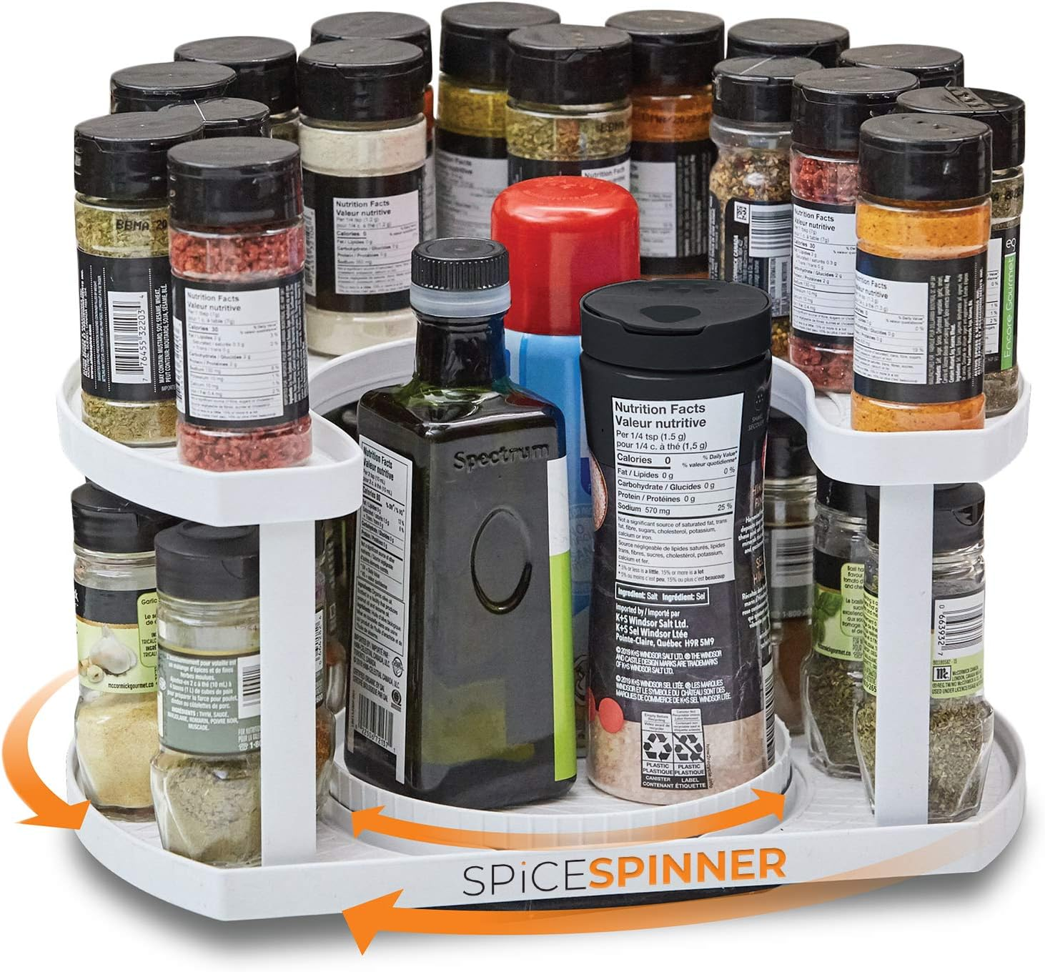 Spice Spinner Two-Tiered Spice Organizer & Holder That Saves Space, Keeps Eve...