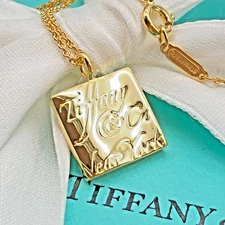 Tiffany & Co. Gold Plate New York Notes Square Pendant Necklace 16" silver 4.3g