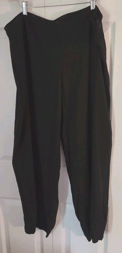 Eileen Fisher Black Silk Crepe Washable High-Waisted Wide-Leg Pants XL EUC