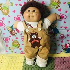 Cabbage Patch Kid Boy HM22 Brown Yarn Hair, Dimples, Bear Overalls and 1984 Tee