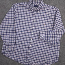 Ralph Lauren Oxford Shirt Mens 2XB Red White Blue Plaid Flesh Pony Long Sleeve