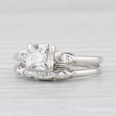 Art Deco Round Cut Lab Created Diamond 925 Silver Engagement Bridal Ring Set