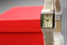 Near MINT Seiko Alba V401-5130 Gold Rectangle Quartz Womens Watch From JAPAN