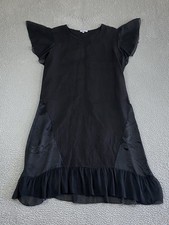 MADE IN ITALY Linen Silk Ruffled Paneled Midi Dress S/M Black Lagenlook Gothic