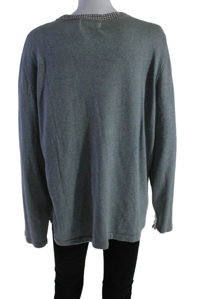 Suéter tejido con estrás cuello en V cachemir gris talla XL Soft Surroundings para mujer Foto 3 de 4