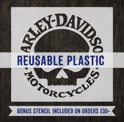 Motor Harley Davidson Skull Stencil, Reusable Plastic (Up to 24x24in)