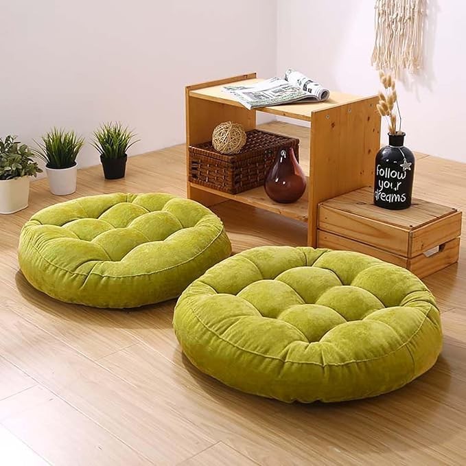 Meditation Floor Pillow Set of 2 Large Round Floor Cushions for Adults Tufted...