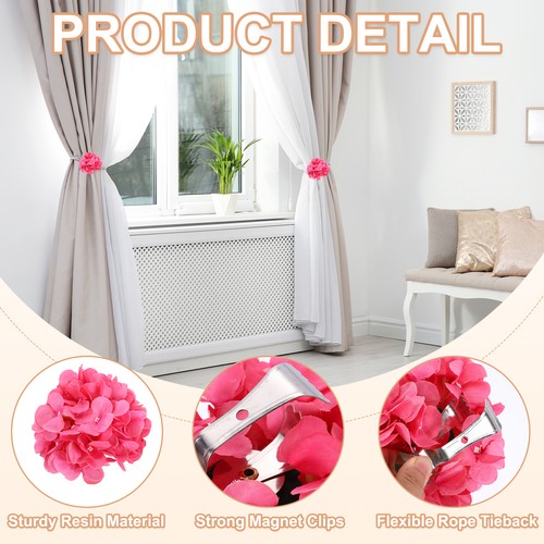2 Pezzi Floreale Tenda Tieback Artificiale Floreale Drappeggio Porta Clip Rosa Rosso - Foto 3 di 5
