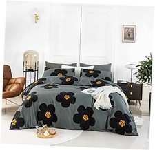Grey Flower Duvet Cover Queen 100 Cotton Queen 90 in x 90 in Black Floral