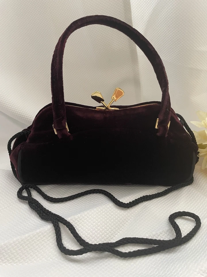 VALERIE STRVENS бордовый мягкий бархат сумка элегантный изысканный с золотой застежкой - Изображение 2 из 4