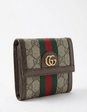 Authentic Gucci Ophidia GG French Flap Wallet Brown Green Red Logo Women