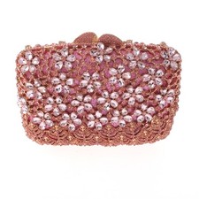 Gold Tone Alloy Metal Crystal Rhinestone Clutch Evening Bag HB6290-PNK