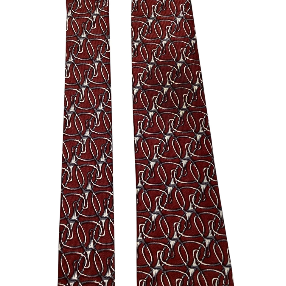 MAUS & HOFFMAN Men’s 100% Silk Necktie ITALY Designer Geometric Burgundy GUC - Image 4 of 4