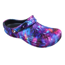 NWT Crocs Slip Resistant Shoes Bistro Clogs Galaxy Print Shoes Size m9 w11
