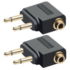 EZYUMM 2-Pack Airplane Headphone Adapter, Dual 3.5mm Male to Black
