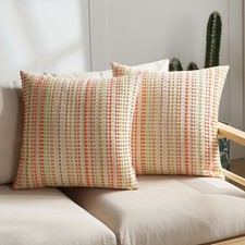 Boho Throw Pillow Covers 18x18 Inch Set of 2 Striped Chenille Farmhouse Decor...