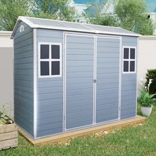 8x4 FT Outdoor Resin Storage Shed Tool Shed with Floor & Windows for Garden Gray