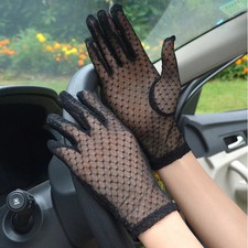 Women Summer Black Lace Gloves Mesh Hollow Breathable Sunscreen Short Parag
