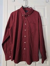 Dockers Men Stripped Button Up Shirt Size Large 16/16 1/2 Burgundy