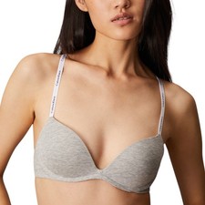 Image of Calvin Klein Womens Bra Cotton Modal Wirefree Push Up Plunge New Grey Underwear