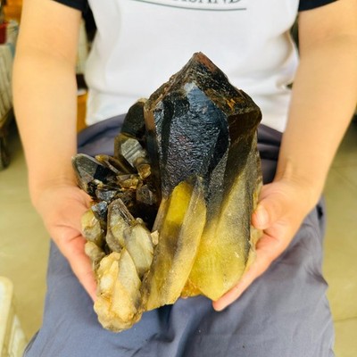 7.37LB natural Crystal black smokey clusters Aura Quartz Crystal Healing
