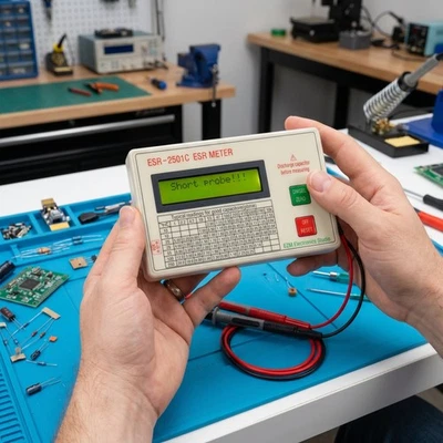 Capacitor ESR DCR Tester Capacitance Meter Test In Circuit w/ Test Leads Clip - Photo 1/4
