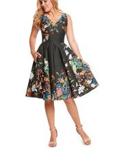 Eva Rose Women’s V-neck Retro Vintage Printed Dress Sleeveless In Black Size M