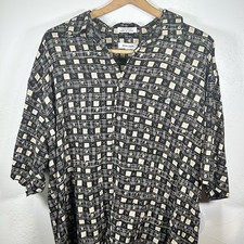Pierre Cardin XXL Black Geometric Print Short Sleeve Button Up Shirt Mens