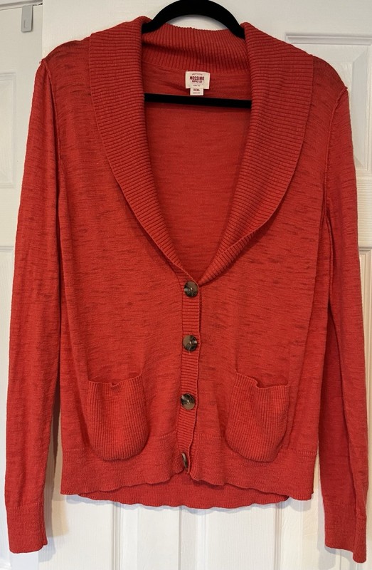 Coral Mossimo Cardigan Sweater Shawl Collar Pockets 100% Cotton Size XXL