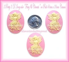 3 Unset IVORY color FAIRY & CLEMATIS on PINK 40mm x 30mm Costume Jewelry CAMEOS