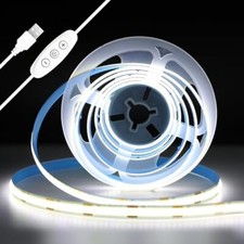 5V USB COB LED Strip Light Cold White 6000K, 6.6ft/2M 640LEDs LED Strips