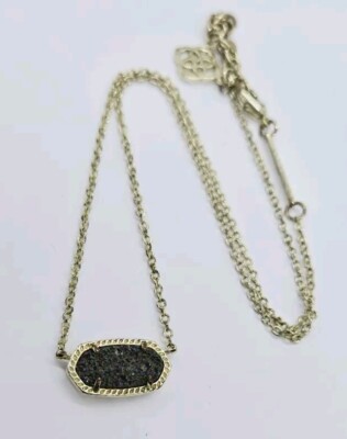 KENDRA SCOTT Elisa Pendant Necklace Peacock Drusy Gold tone Black
