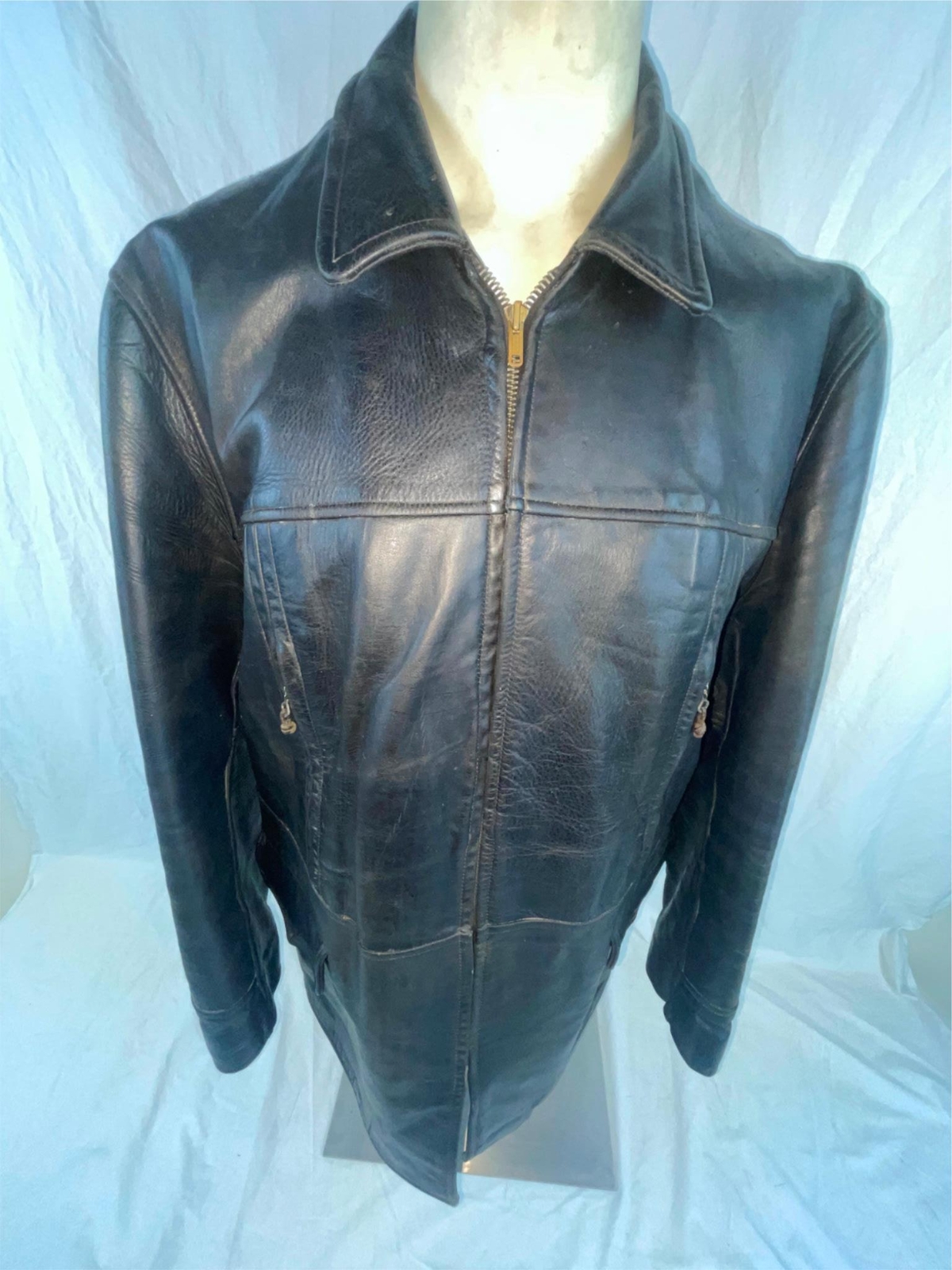 VTG 50s LARGE HARLEY DAVIDSON TOWNSMAN MOTORCYCLE HORSEHIDE LONG LEATHER JACKET image 4