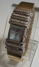 Women's Silver & Gold Finish Rhinestone Casual Stretch Band Fashion Watch
