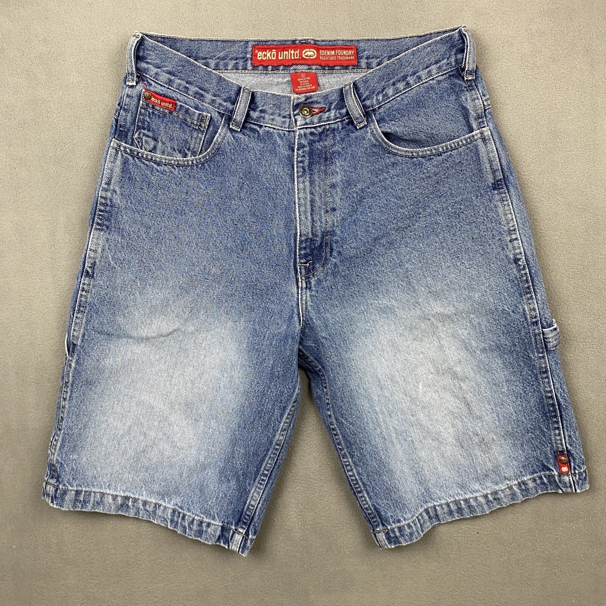 Ecko Unlimited Denim Shorts Mens 32 Blue Baggy Hip Hop Wide Skater Y2K Vintage